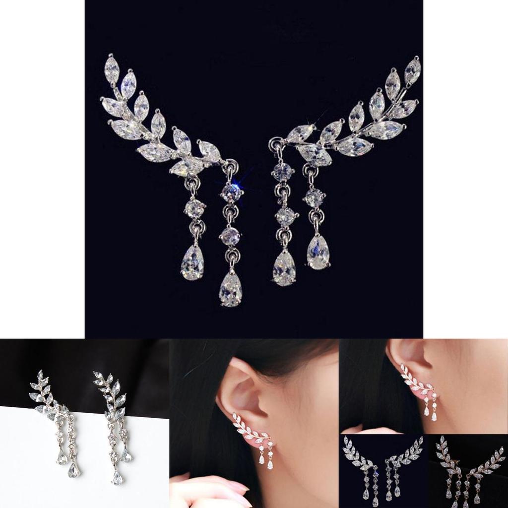 Luxurious Women Crystal Zircon Leaves Tassel Drop Dangle Earrings With A Classic Design