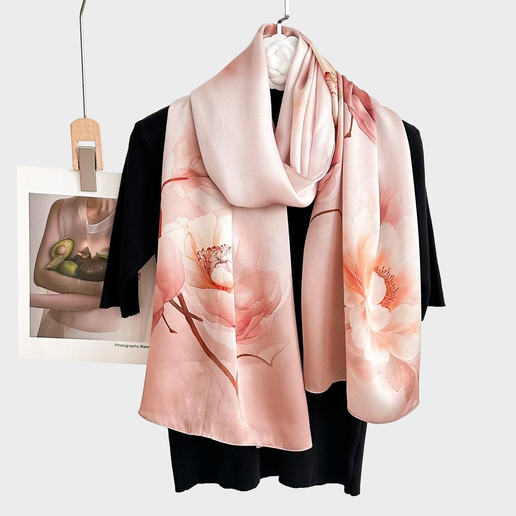 100% Pure Real Silk Scarf Women Neck Shawls Wraps Foulard Scarves Pashmina Female Hijab Bandana Kerchief Luxury Schals Bufandas