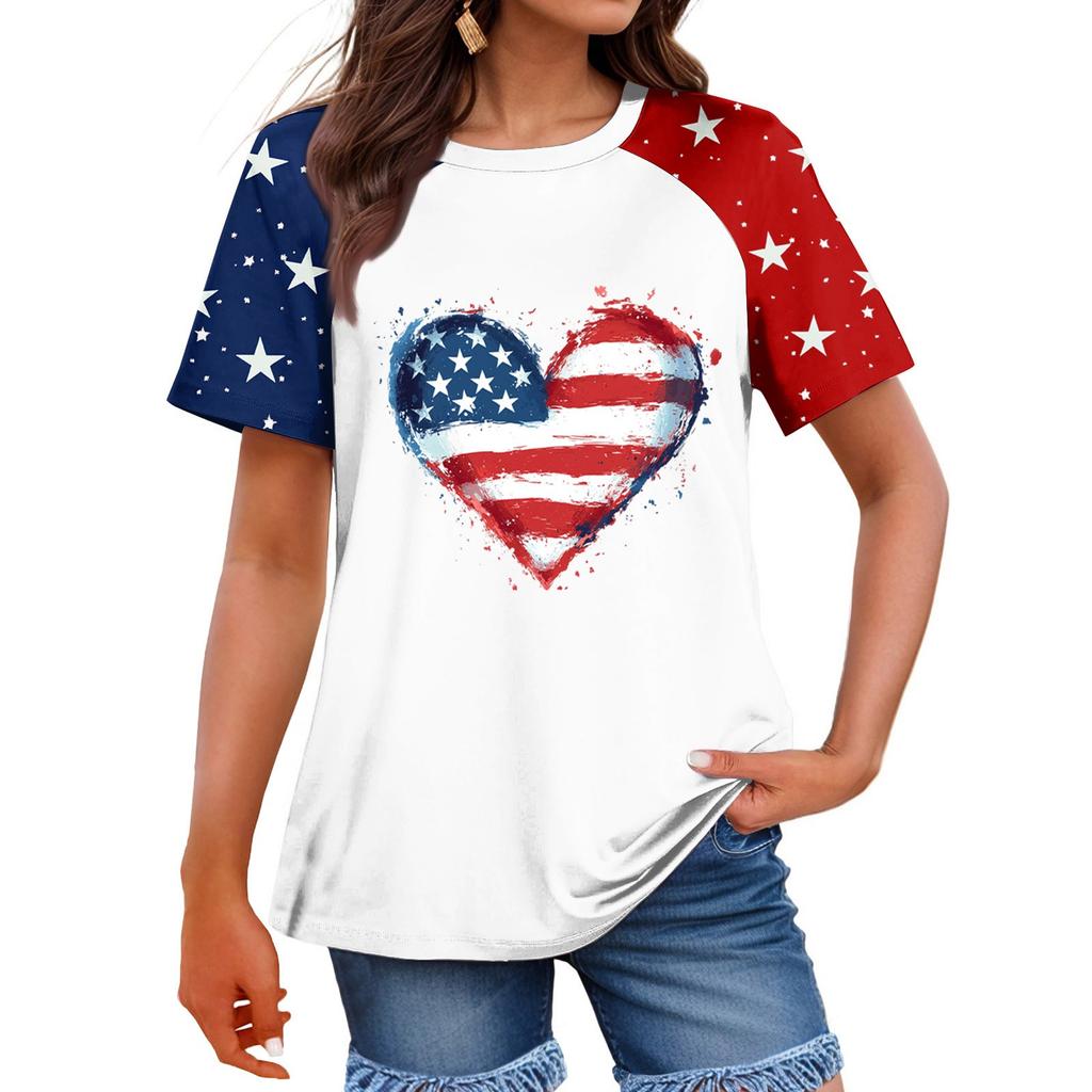 Women's Fashion Casual Printed Round Neck Raglan Sleeve T-Shirt Top T-Shirt Top Top