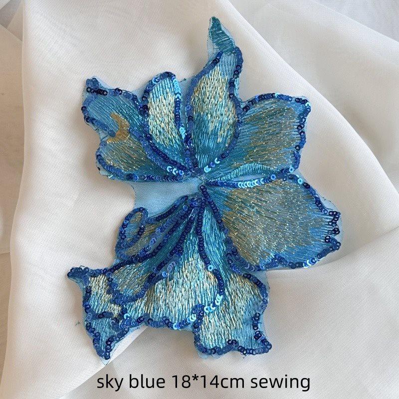Embroidered Sequin Flower Patch for Hanfu Decoration - 18x14cm, Hand-Sewn DIY Accessory