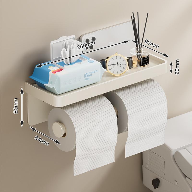 Wall-Mounted Two-In-One Toilet Paper Holder Space Aluminum Paper Towel Storage Rack Bathroom Mobile Phone Storage Rack