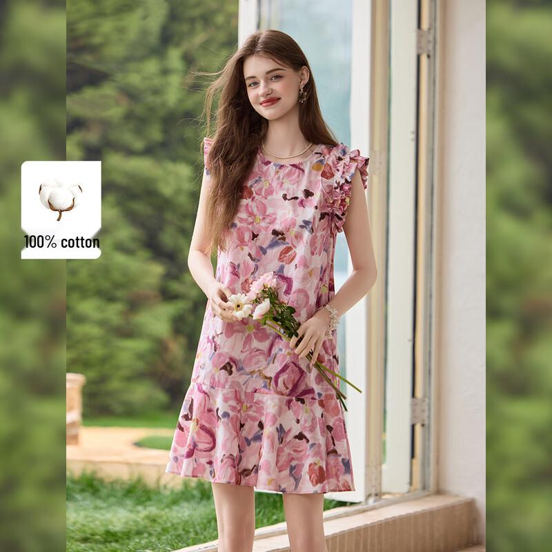Women s French Romantic Floral Ruffle Cotton Midi Dress XL