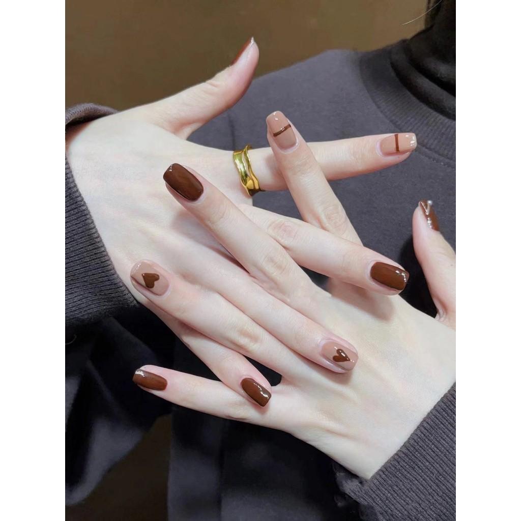 

100% РУЧНАЯ РАБОТА Круглые закругленные квадратные формы Искусственные накладные ногти Утка-мандаринка Чай с молоком Короткие ногти для фототерапии Многоразовые и съемные ногти L