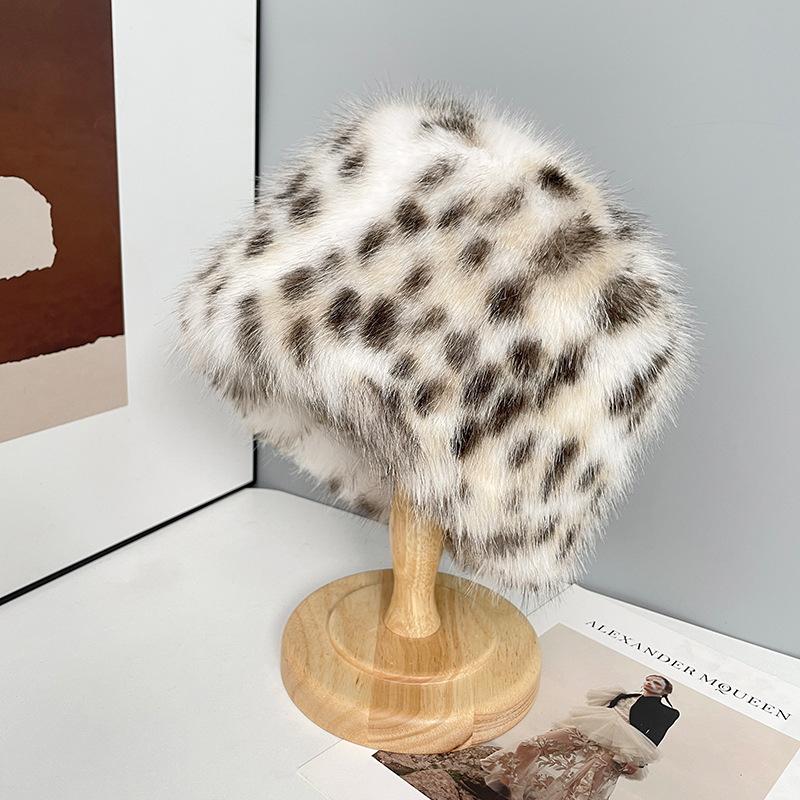 

Дизайнерская плюшевая панама из искусственного меха с леопардовым принтом, женская теплая и холодная ретро шляпа-абажур для осени и зимы