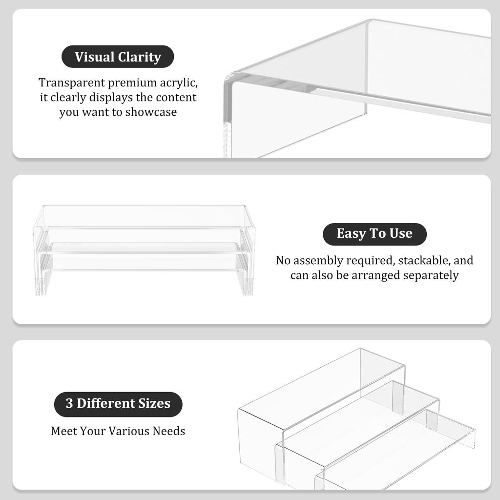 3/6/9 Pcs Acrylic Display Stand U Shape Cake Doll Display Stand Stackable Cosmetic Bag Jewelry Storage Shelf for Figure Cosmetic