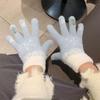 New Winter Women's Gloves with Thickened Fluffy Knitted Gloves That Expose Fingers Women Can Touch The Screen with Five Fingers