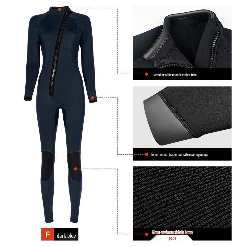 Women's Full 3MM Wetsuit: Long Sleeve, Thick, Warm, Ideal for Snorkeling, Swimming, Surfing, Cold Protection, Jellyfish Guard