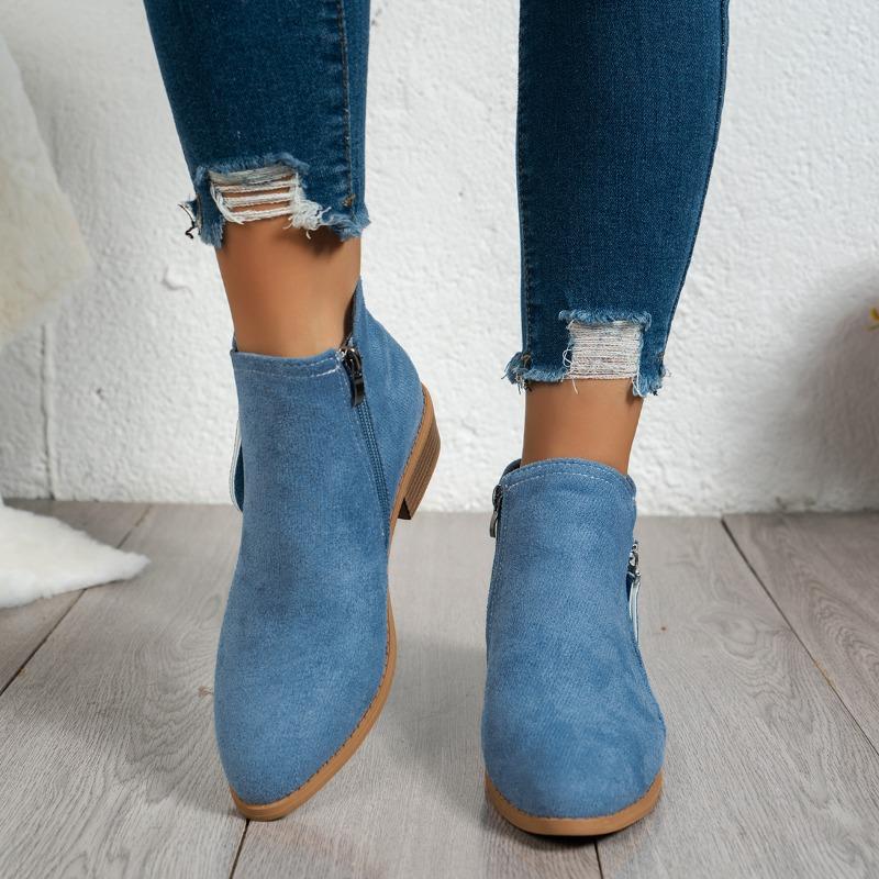 Dámské krátké kozačky se špičatou špičkou, silný podpatek, boční zip, silný podpatek, dámské kozačky