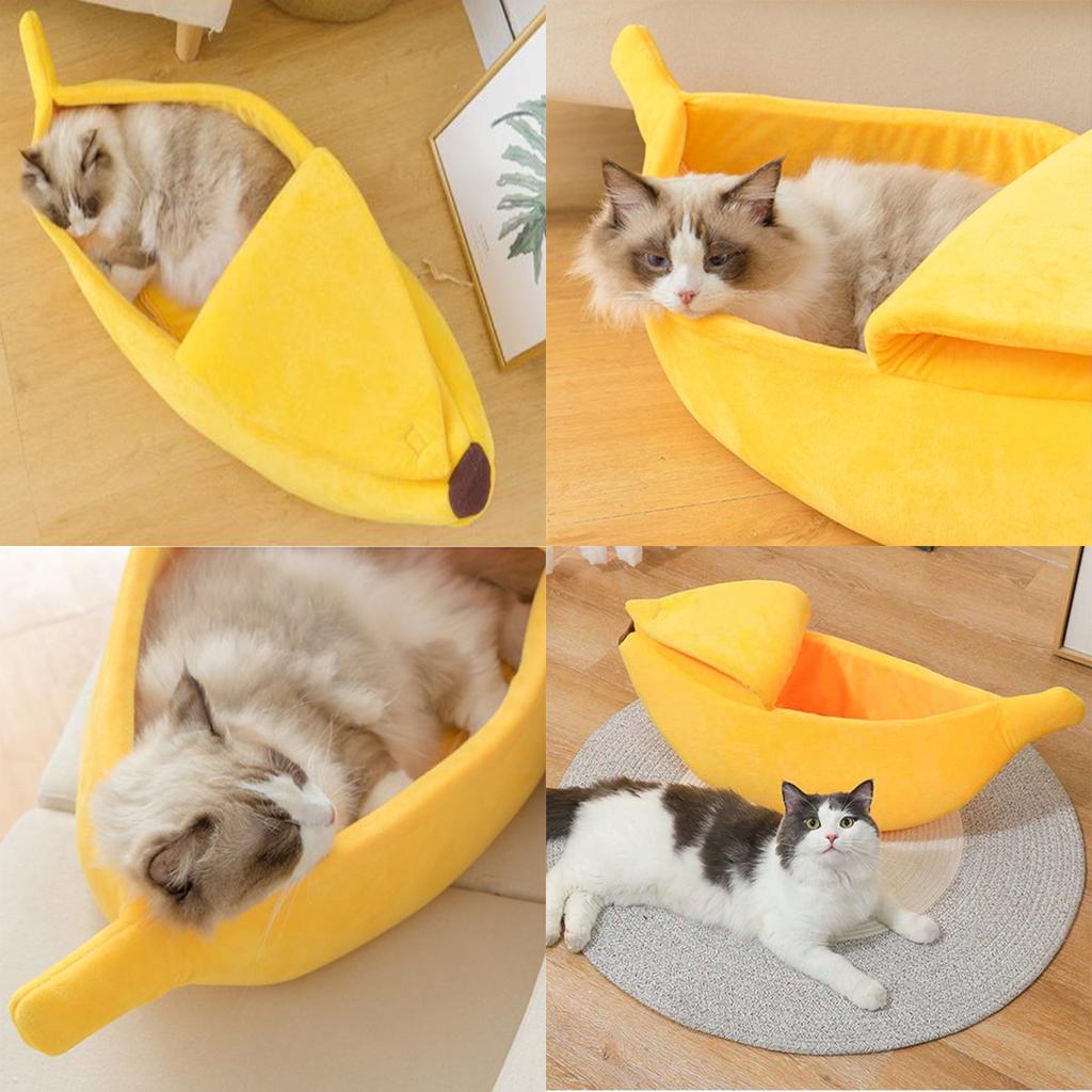 Funny Cute Banana Cat Bed for Dogs Puppy Portable Warm Pet Basket Kennel Cats for Bed Dog Banana Nest Can Be Opened and Closed