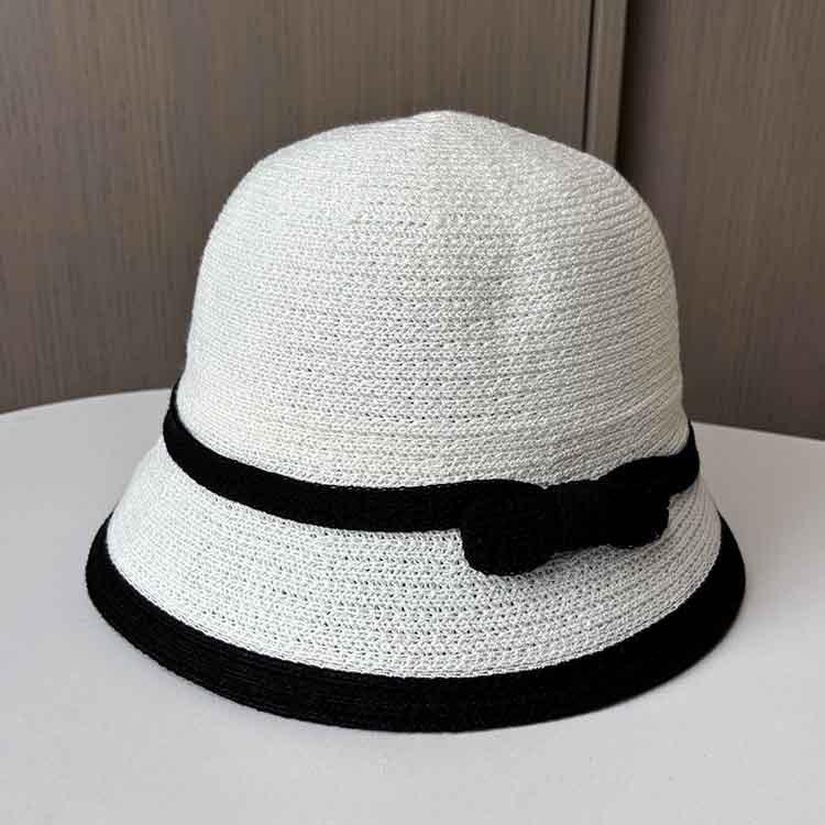 Dome contrasting knot knitted bucket hat summer seaside vacation sun hat ladies sun protection face hat