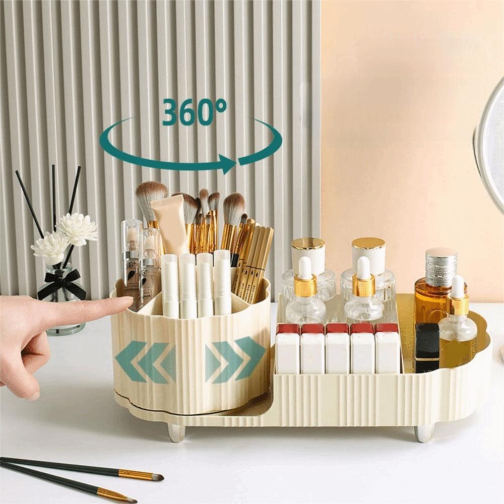 Plastic Cosmetic Storage Box Large Capacity Anti-slip Makeup Brushes Holder 360° Rotating Space Saving Pen Holder Desktop