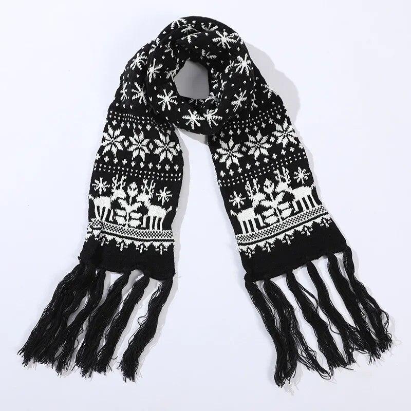 Christmas Scarves Cartoon Reindeer Snowflake Red/Black Warm Scarf Man And Woman Christmas Scarves