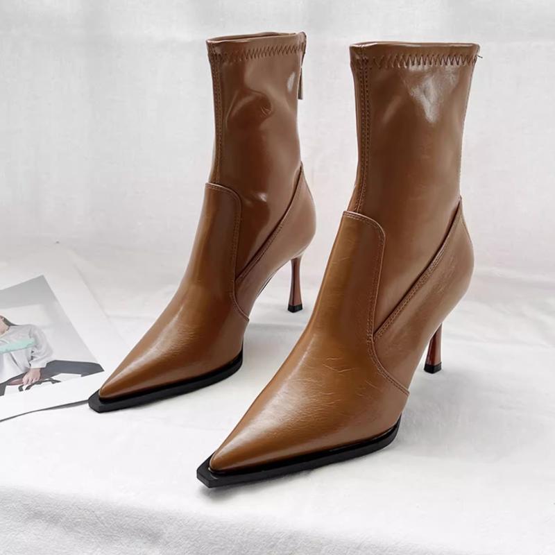 Fashion Pointed Toe European and American High Heels Booties 2025 Naked Boots New Autumn and Winter Skinny Fashion Boots Temperament