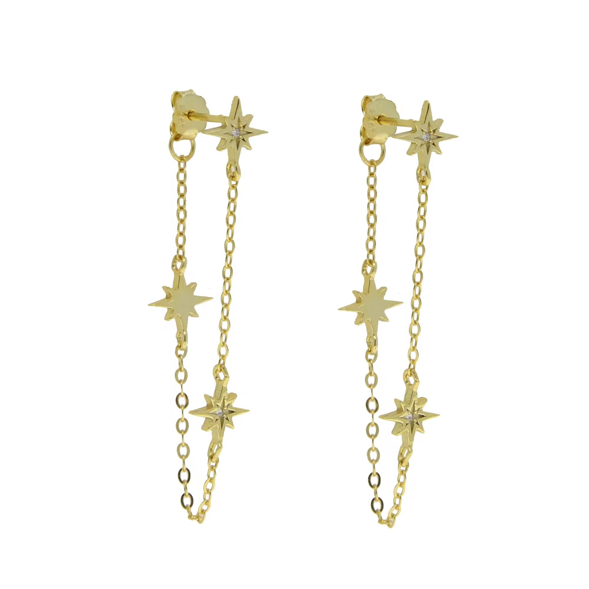 2026 Fashion Women Jewelry 3pcs Starburst Charm Link Chain 5A Cubic Zirconia Hoop Dangle Earring
