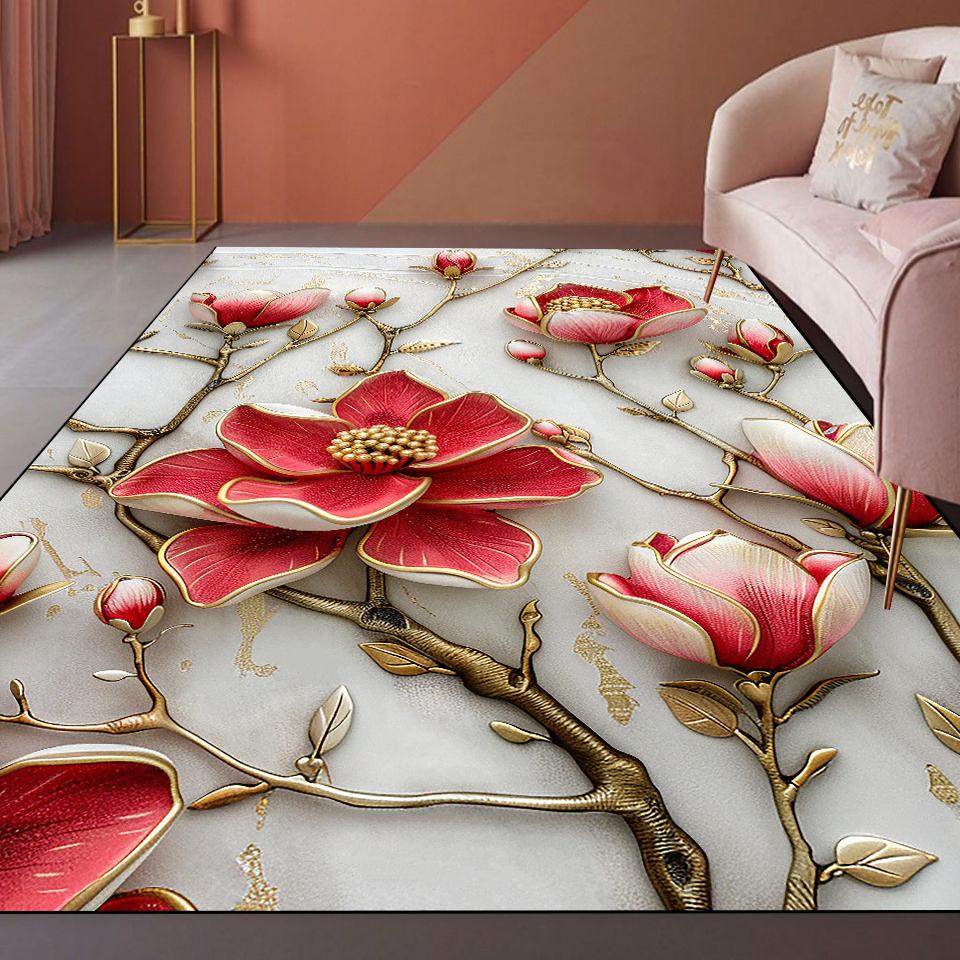 

Килими для вітальні в стилі легкої розкоші 3D Квіткова декорація Великі килими Сучасний дім Біля дивана Підлоговий килимок для спальні Приліжкові м які килимки для ніг 100*160cm