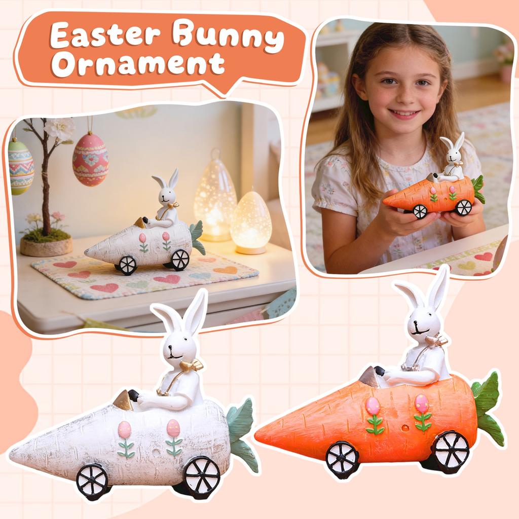 Easter Cross-Border  Creative Resin Desktop Ornament: Bunny Riding A Carrot Cart
