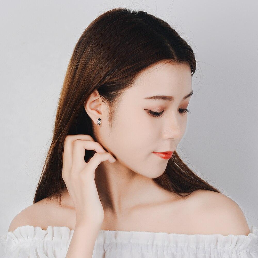 925 Sterling Silver Sky Space Astronauts Small Asymmetric Stud Earrings With Crystal For Women Girl S -E919