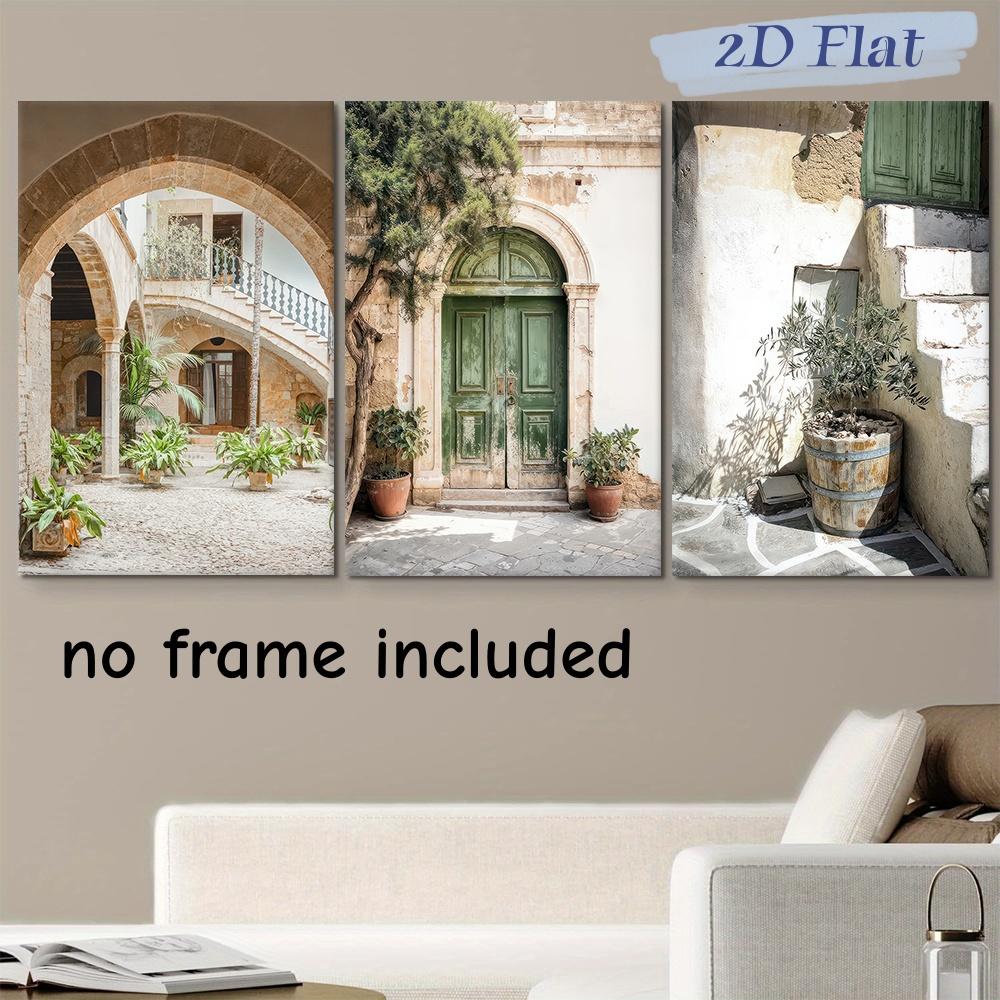 

3-piece set of European retro courtyard frameless canvas decorative paintings, living room foyer restaurant, modern minimalist h (as the picture,20x30cm-3pcs)