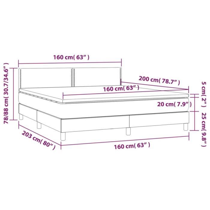 3140546 vidaXL Divan Bed with Mattress Dark Grey 160x200cm Fabric