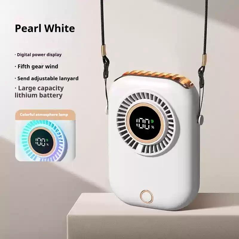New Hanging Neck Intelligent Digital Mini Fan With Five-Speed Adjustable Multifunctional Fan With Ambient Lighting белый