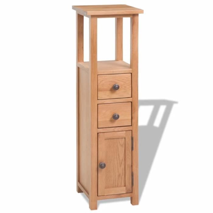 Étagère d'angle en bois de chêne massif - VidaXL - 26 x 26 x 94 cm - 2 tiroirs coulissants