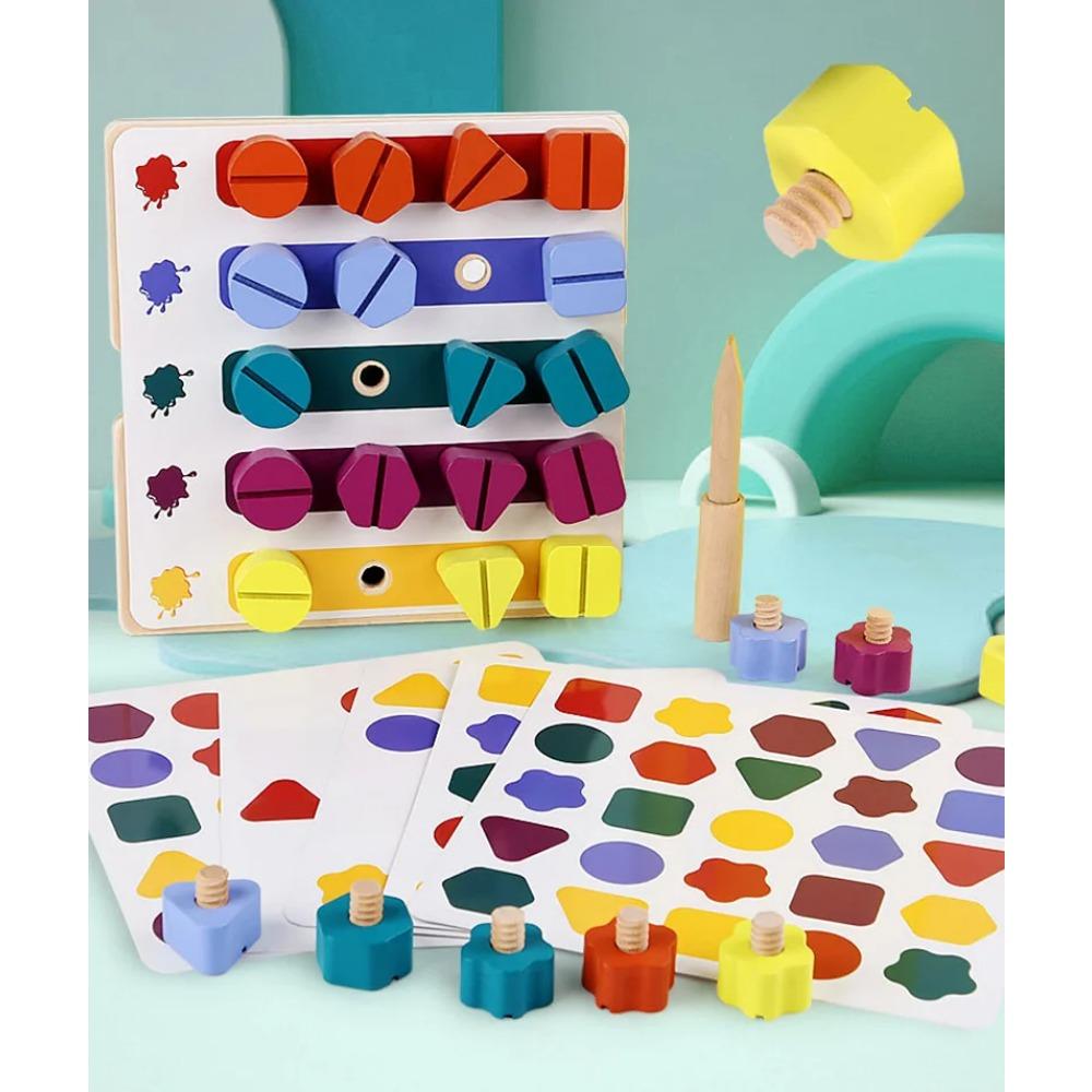 Wooden Screw Nut Disassembly Color Shape Matching Building Blocks Game Montessori Educational Toys Gift for Kids Boys