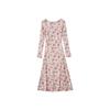 Gentle Floral Print A-Line Midi Dress with Cinched Waist