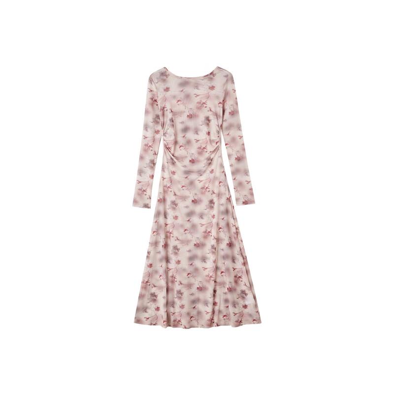 Gentle Floral Print A-Line Midi Dress with Cinched Waist
