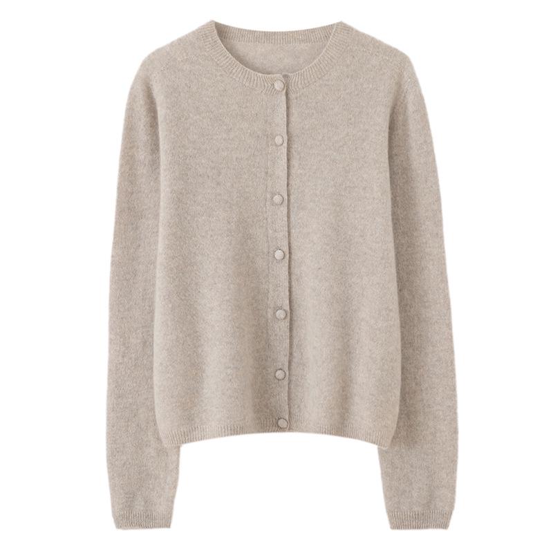 Lekasha Women's 100% Pure Cashmere Round Neck Seamless Knit Cardigan