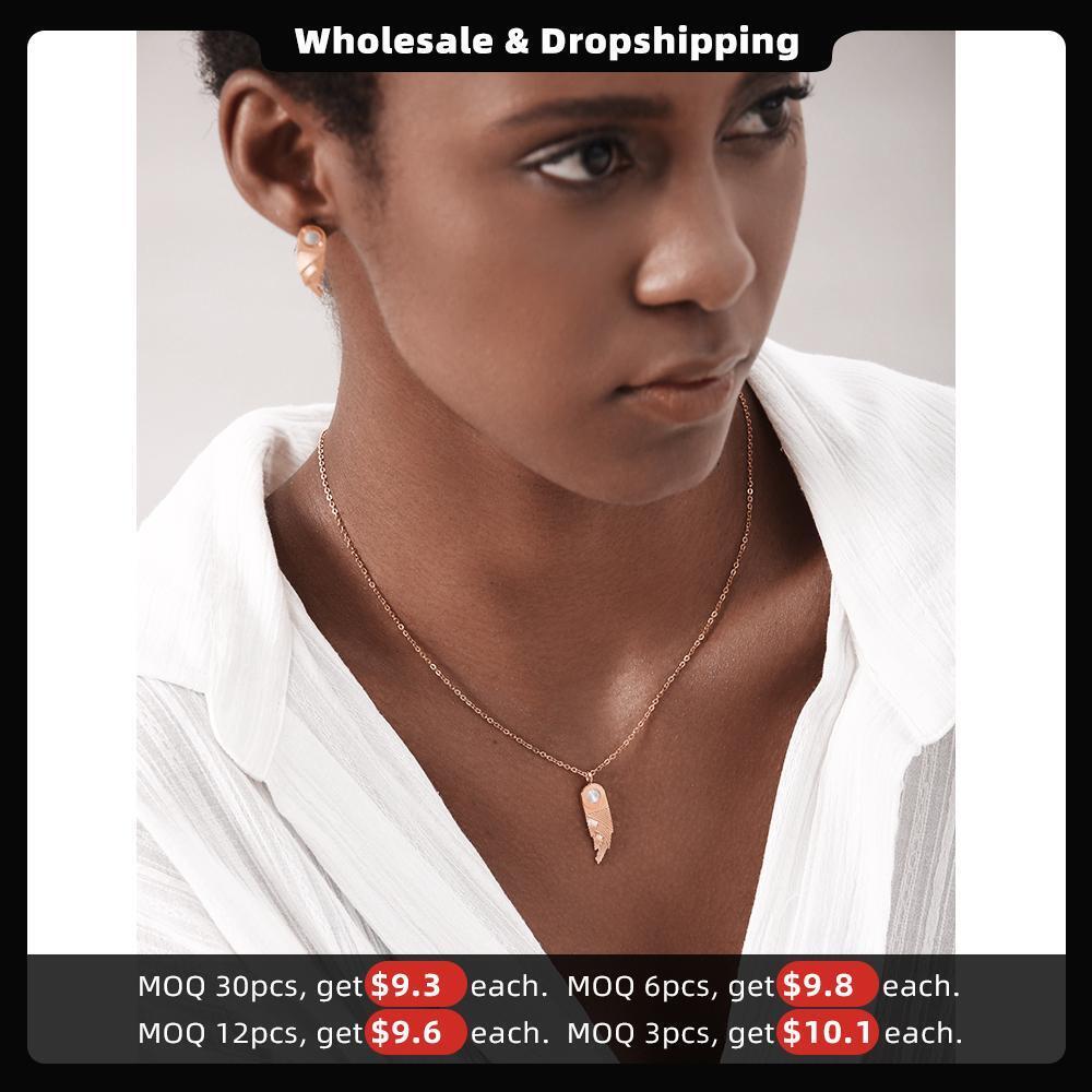 ENFASHION Para Mujer Feather Pendants Necklace For Women Collares Wing 18K Gold Plated Stainless Steel Fashion Jewelry PF193012
