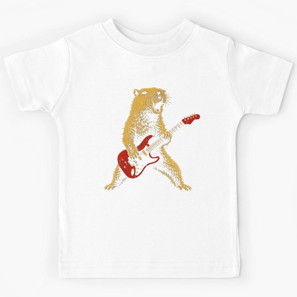 Vintage Capybara Rock Funny Capybara Playing Guitar Rock Style Kids T-Shirt 110