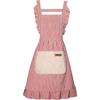 Ladies Girls Apron Kitchen - 2PC Cooking Aprons with Lace Pocket Cords Oil Resistant Stain Resistant Cotton Linen Coral Fleece for Cooking Baking BBQ