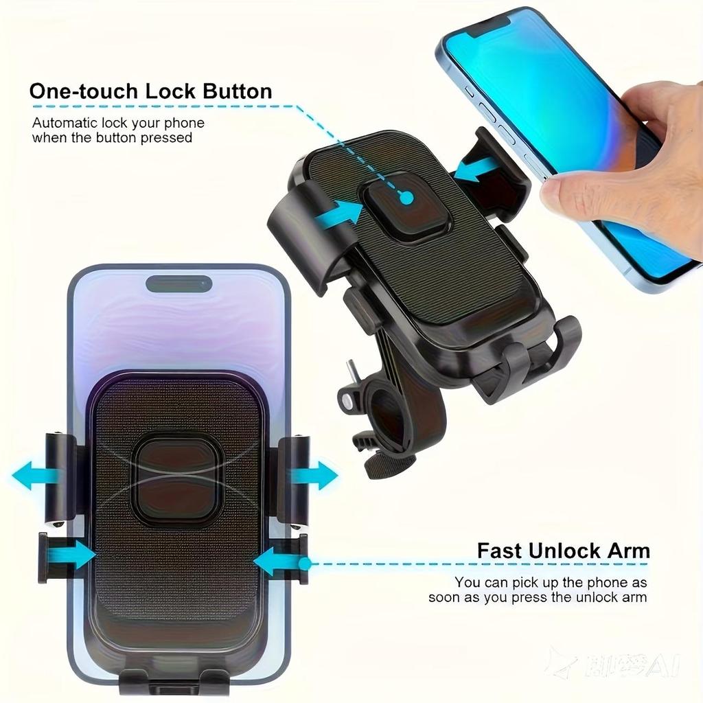 Bike Phone Holder, Heavy Duty Anti-Vibration Handlebar Mount, Universal Cell Phone Bracket for iPhone Samsung All Smartphones
