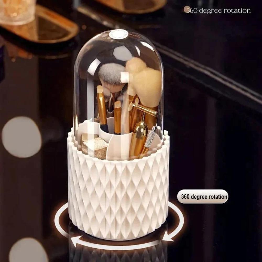 360° Rotating Makeup Brush Storage Rack - Multifunctional Cosmetic and Beauty Tool Organizer with Rotating Rack and Lid