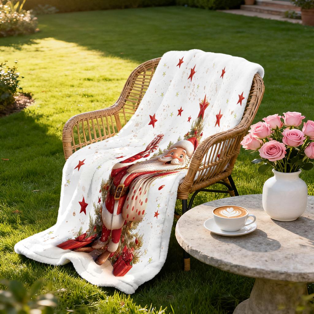 1 Stück Cartoon Weihnachtsmann Bedruckte Flanelldecke Sofa Nickerchen Freizeitdecke Weich und Bequem Mehrere Größen Maschinenwaschbar