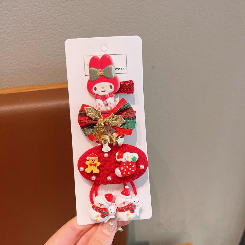 Festive Red Cartoon Hair Clips & Ties Set for Women & Kids - Autumn/Winter Accessories