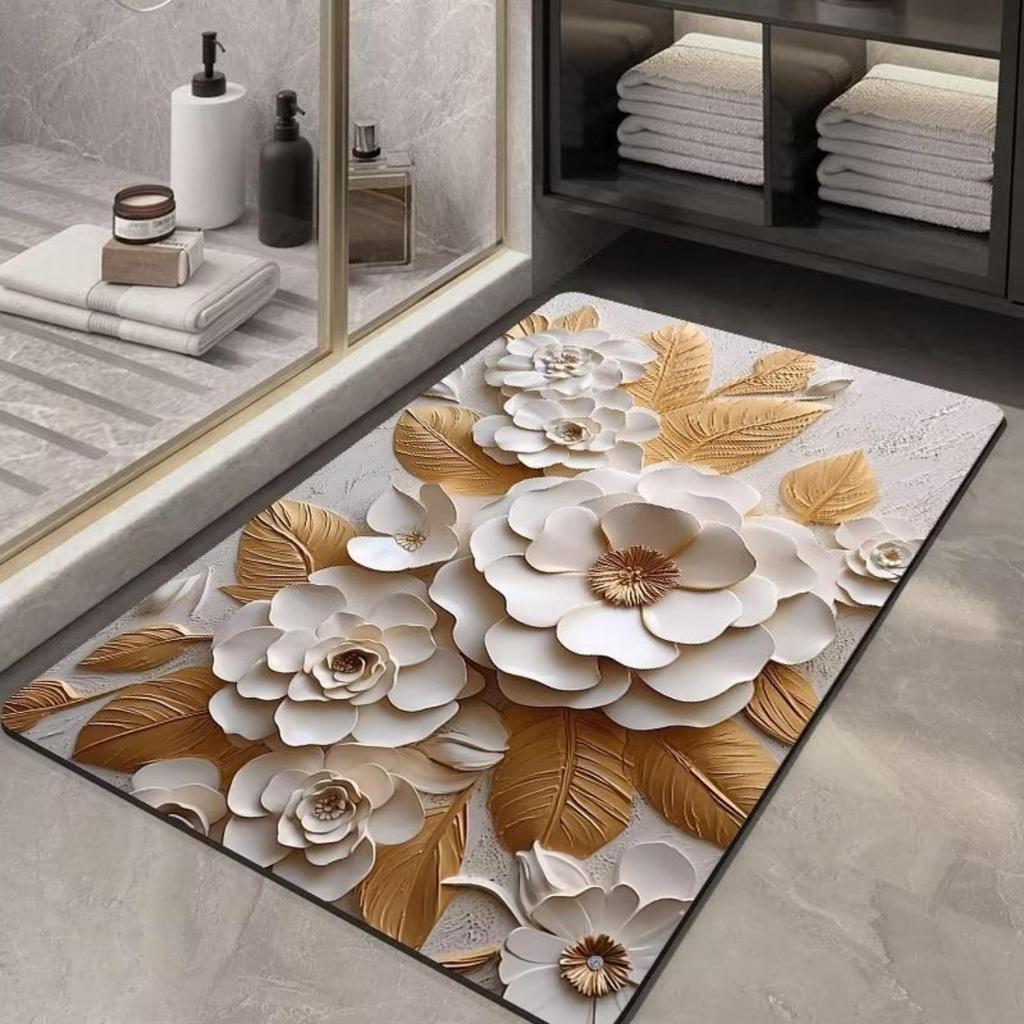Diatom Printing Bathroom Thickening Mat Bath Non-slip Carpets In Wash Basin Bathtub Side Floor Rug Shower Room Doormat Memory Foam 3D Pad