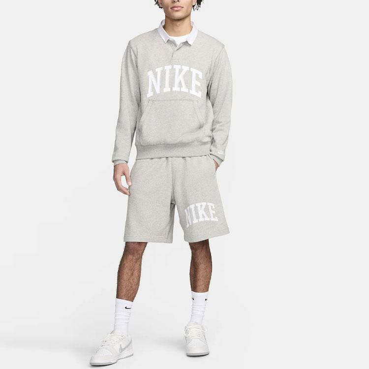 Nike Club Fleece Embroidered Logo Comfort Casual Long Sleeve Polo Men Tops Dark-Grey FN3112-063