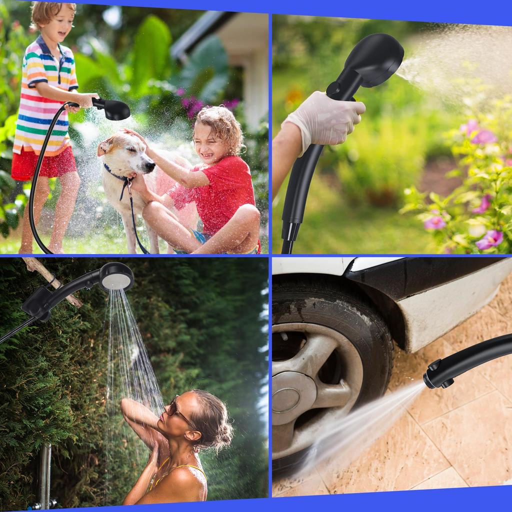 Tipkook Portable Shower [USB Rechargeable 6000mAh] Outdoor Electric Shower with Stepless Water Flow Adjustment, Four Water Modes, 2M Hose, Digital Scr