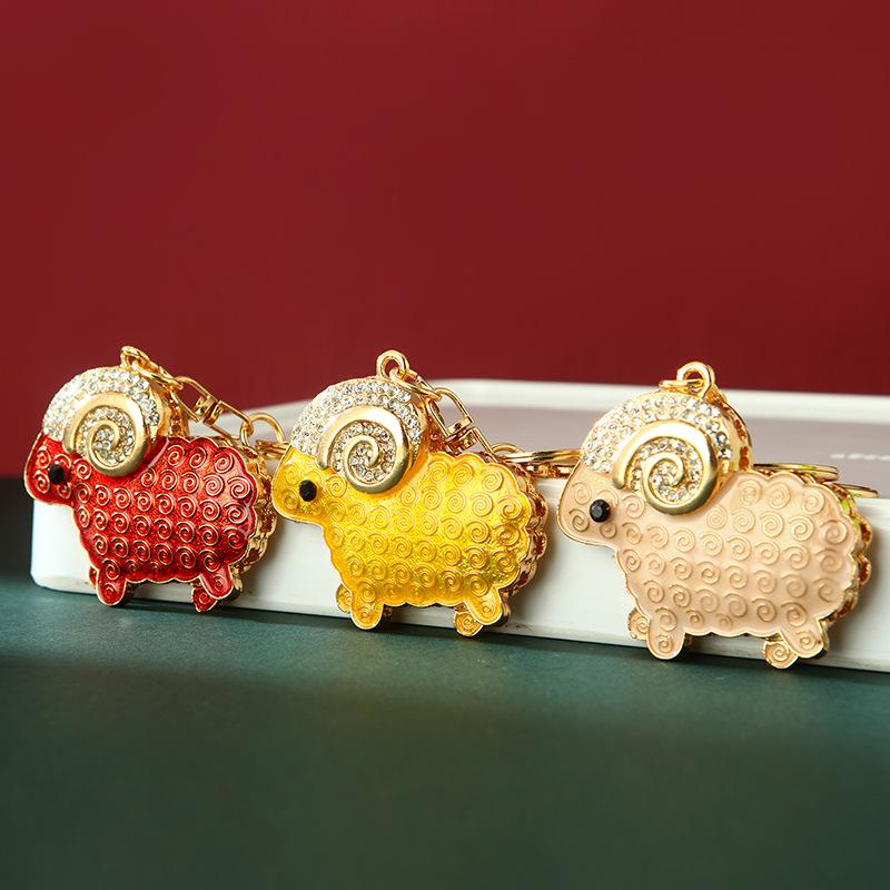 Cute Sheep Zodiac Pendant Keychain Alloy Rhinestone Stylish Bag Charm for New Year Gift Family Present Accessory