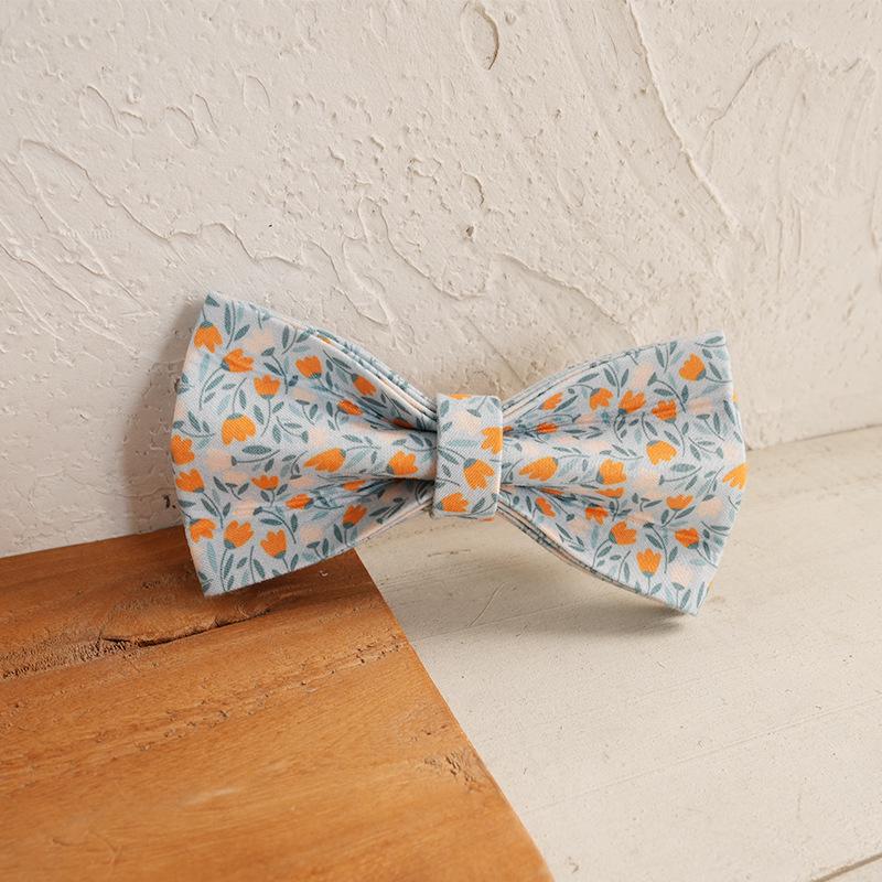 MUTTCO Blue Lilac Floral Pet Collar with Bow Tie Ornament (Model UBT-152) M (11*6 cm)