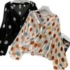 Comfortable Women's Casual Blouse Lightweight Semi-sheer Blouse Semi-sheer Pleated Polka Dot Top with Cropped Hem, Flowy Blouse for All-day Wear