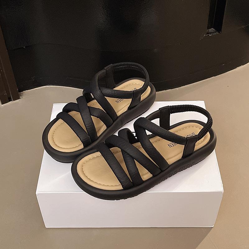 2025 Summer New Outer Wear Beach Sandals Fairy Platform Sandals Round Head Roman Sandals Female