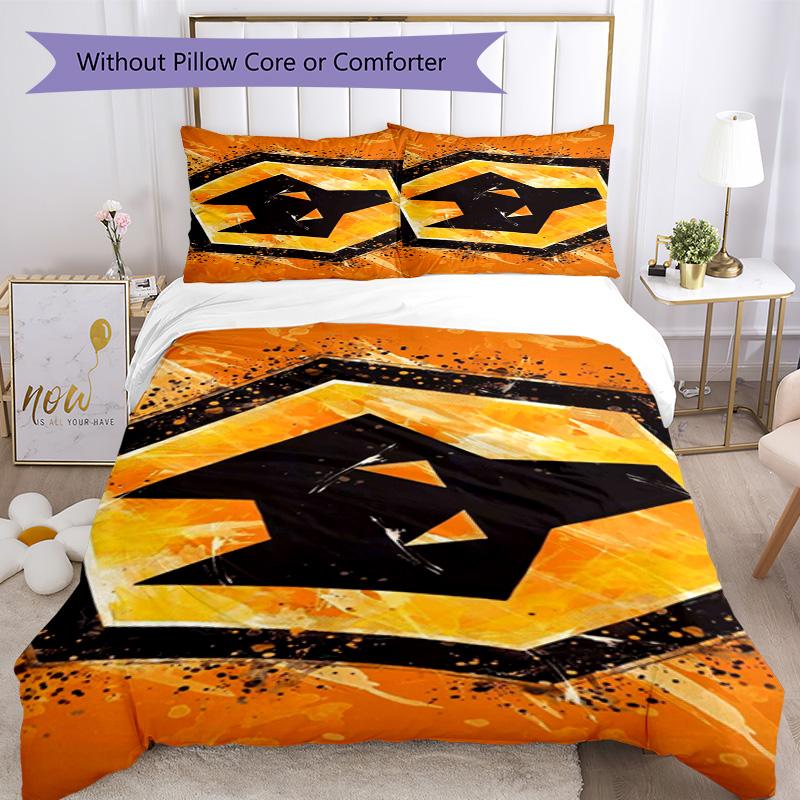 Wolves Football Club Emblem Printed Pattern Duvet Cover Set – Includes 1 Duvet Cover and 2 Matching Pillowcases Bedroom Decor Christmas Gifts