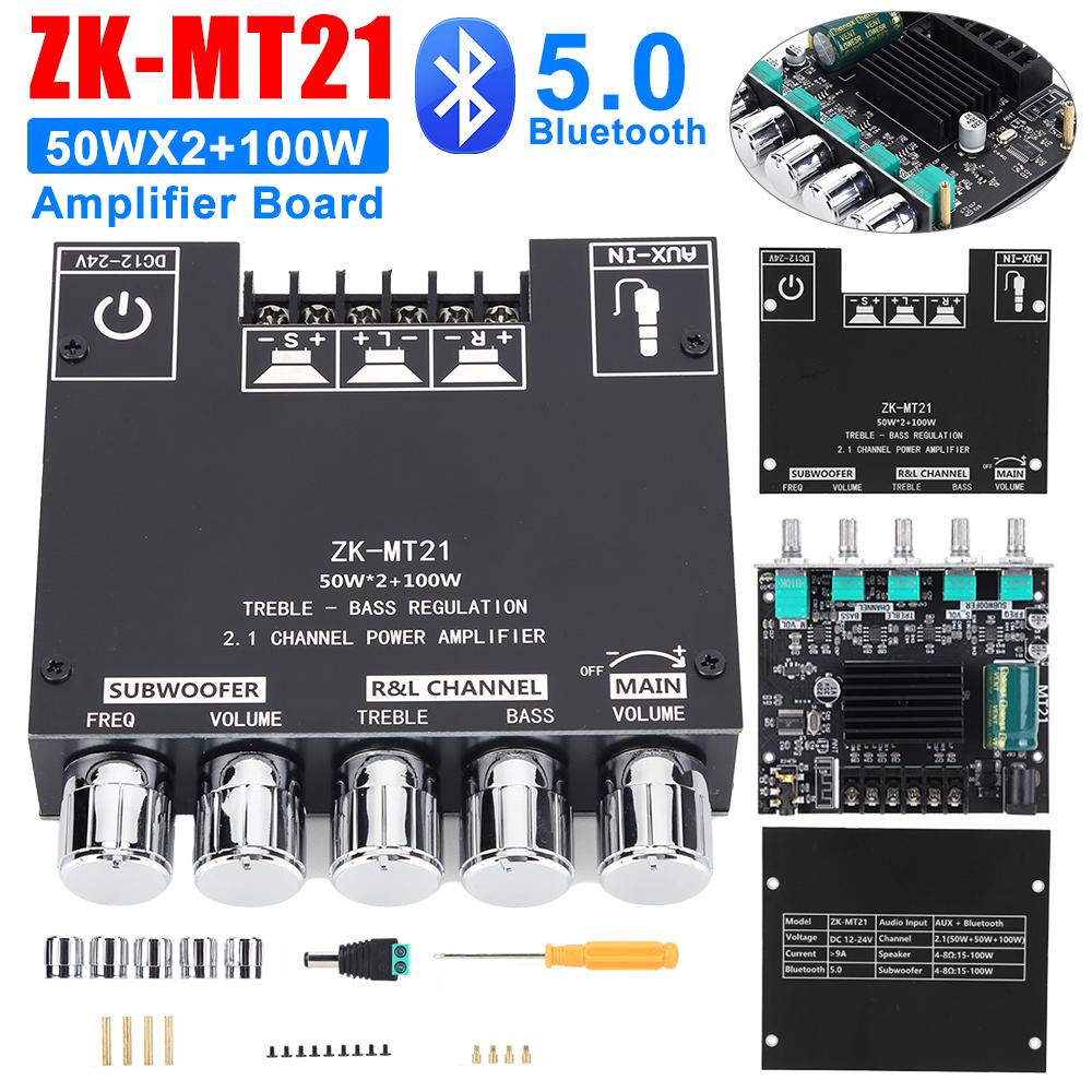 ZK-MT21 100W+2*50W Digital Power Amplifier Board 2.1 Channel Audio Power Amplifier Module Subwoofer AUX Bluetooth Stereo Amp