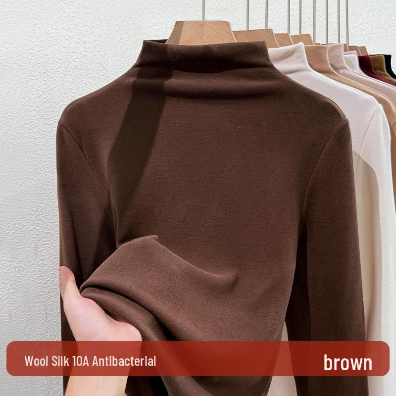 Silk Half-High Collar Women's Base Layer: 2025 Autumn/Winter Velvet Lambswool Warm T-shirt.