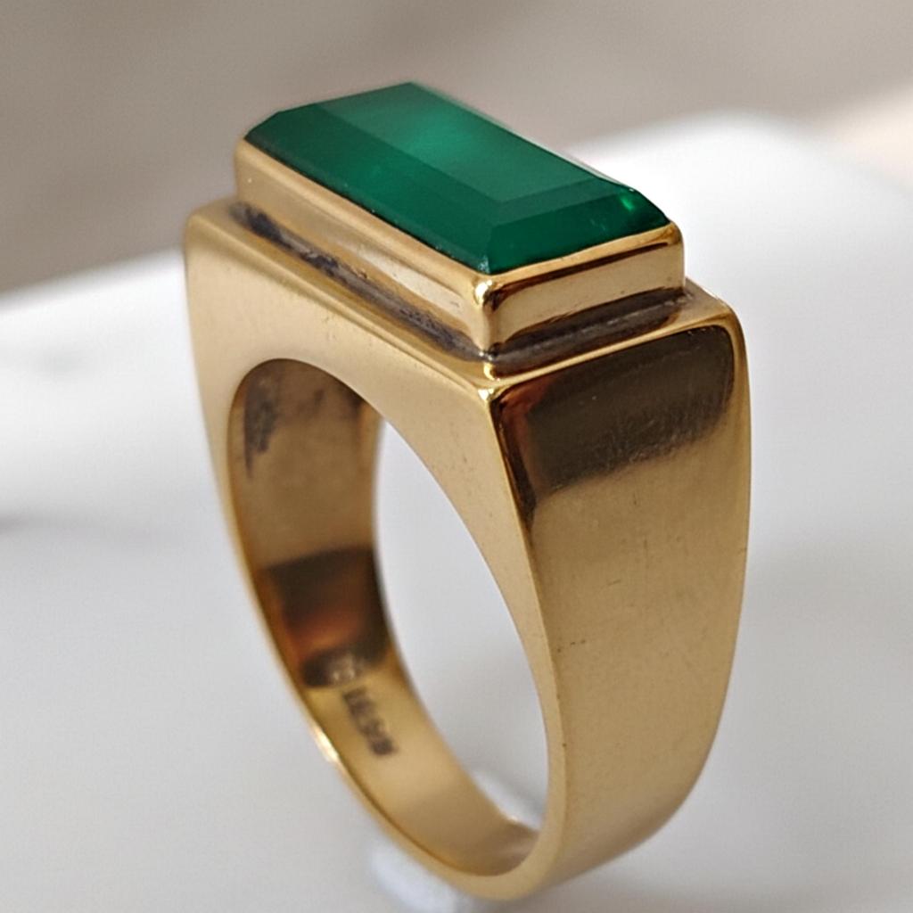 Herr Sigillring, Smaragdring, 925 Massivt Sterlingsilver, Mässingsring, Ädelsten Handgjorda Smycken, Damring
