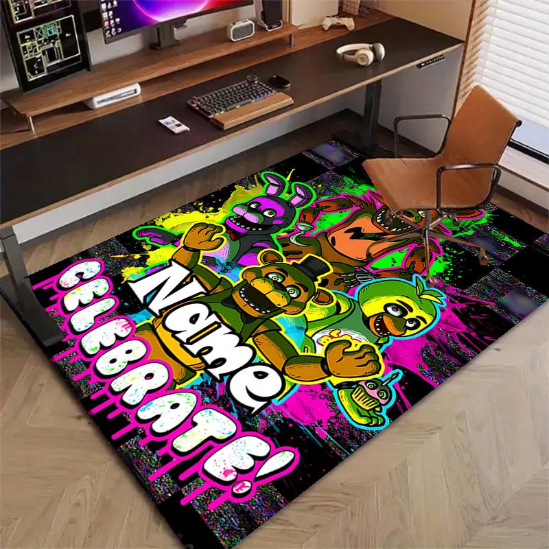 Custom Freddy bear Mat Personalized Name, Polyester Washable Indoor Entryway Rug, Gift for Christmas, Easter, Thanksgiving Day
