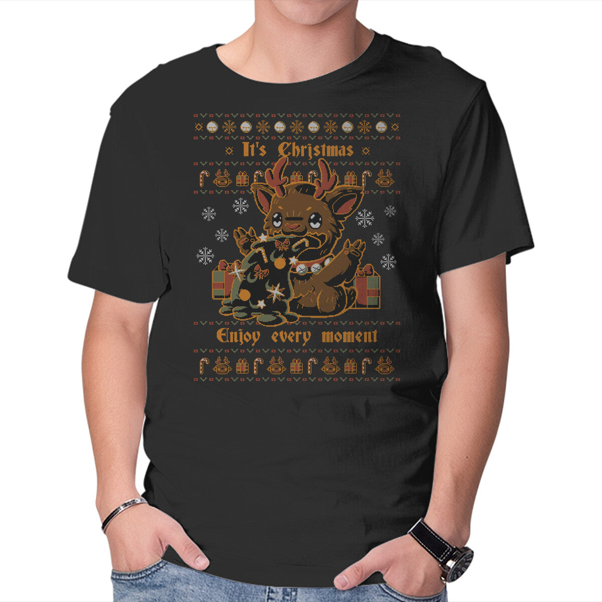 Unisex Crew Neck T-Shirt Enjoy Christmas Graphic Short Sleeve Casual Tee XXXXL