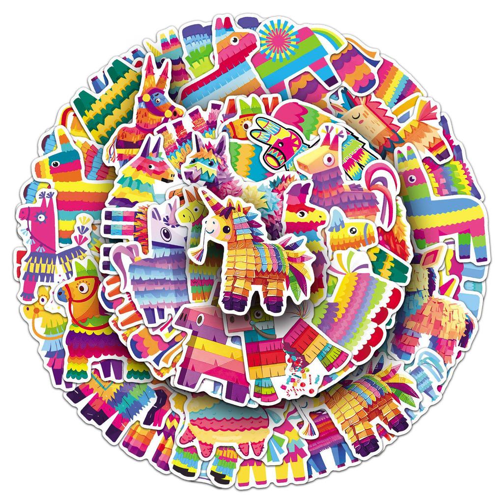 50 Cartoon Waterproof Piñata Stickers for Water Bottles, Journals, Desktops, Helmets, and Epoxy Decor